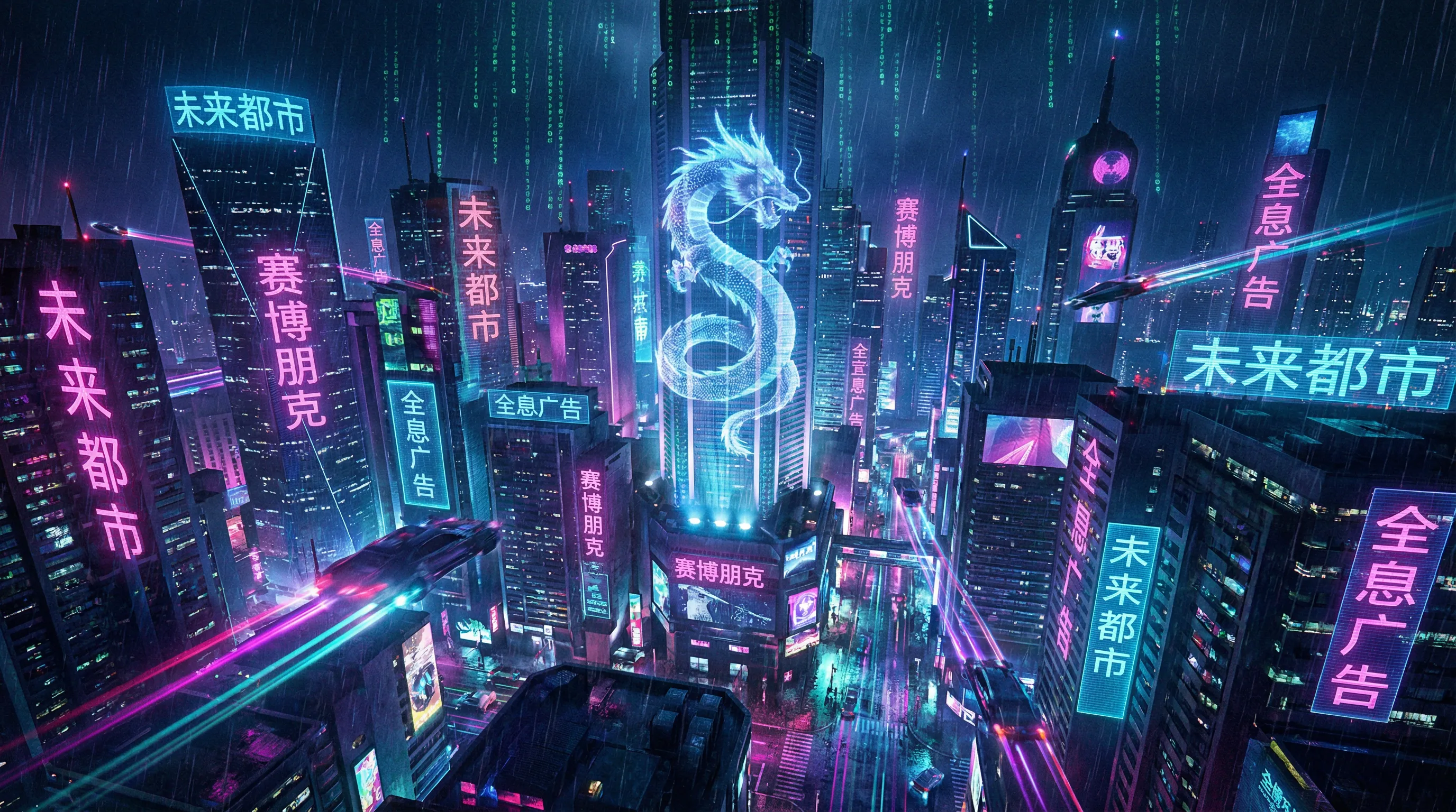 博彩平台霓虹都市赛博朋克城市夜景